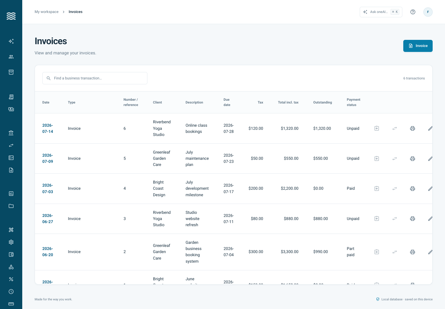 Actual invoices directory using demo records.